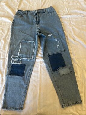 INC International Concepts Light Blue Patchwork Ankle Jeans